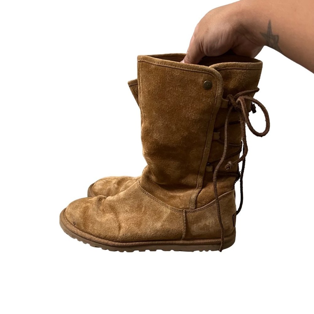 Ugg Womens Tan Suede Lo Pro Tasman Mid Calf Lace Back Boots Size 8